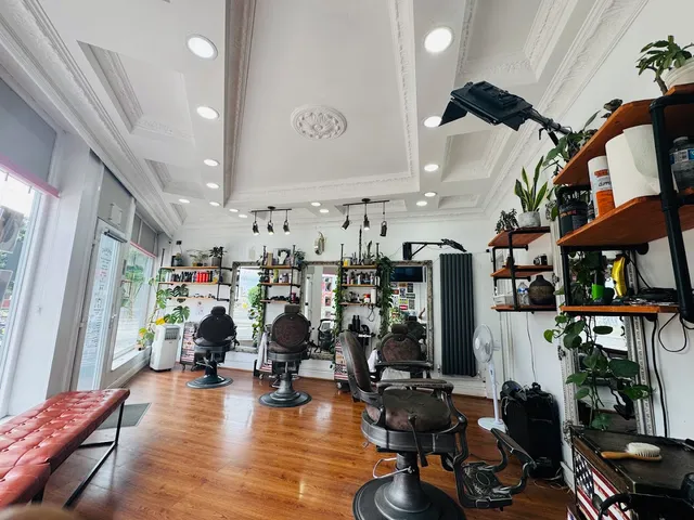 Inside Urban Barbers Leeds — chairs and plants